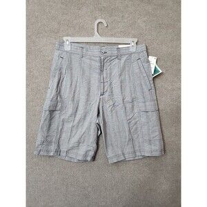 Cubavera Linen Blend Cargo Shorts Mens 34 Blue Plaid Pockets Lightweight NEW